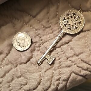 Vintage Silver Key Pendant with Cubic Zirconia Accents